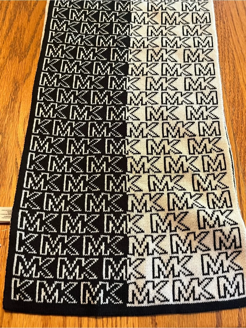 Michael Kors Black & Cream MK Logo Reversible Scarf NWT